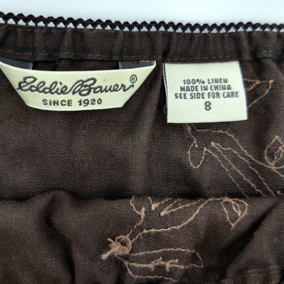 Eddie Bauer linen skirt embroidered 8 brown - Picture 2 of 4